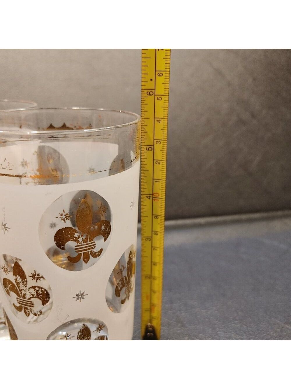Libbey Highball Glasses Frosted Fleur de Lis Gold Rim 1950s Set of 6 - Picture 4 of 10